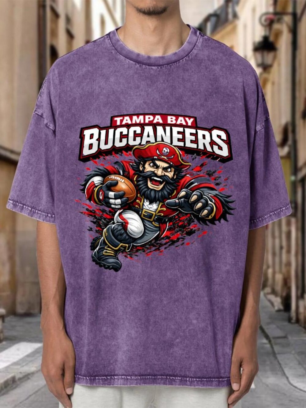 Tampa Bay Buccaneers Pirate Mascot NFL Purple MineralTee DZUVPFWJI204
